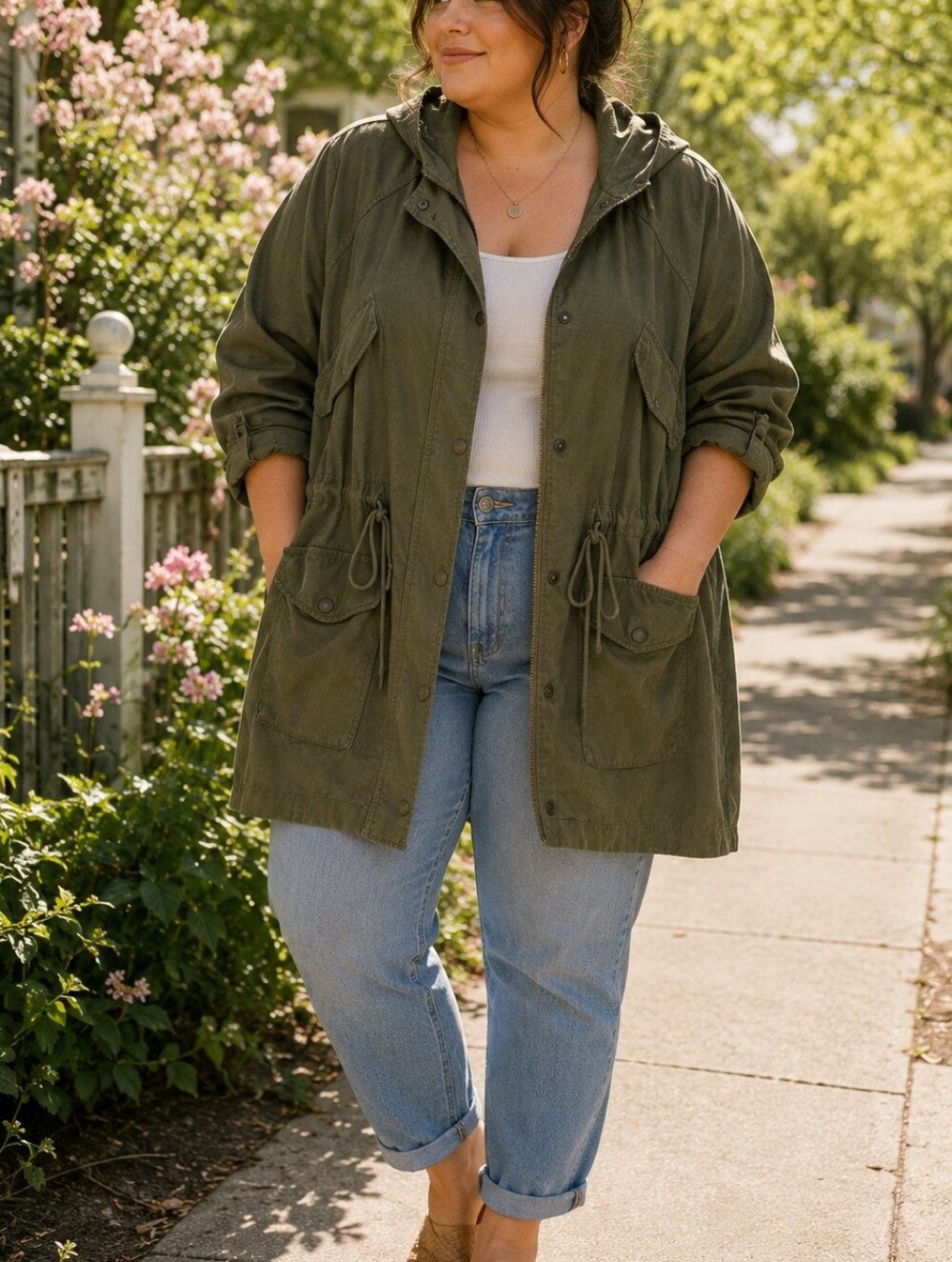 American Eagle Outfitters Olive Utility Hooded Parka Jacket Plus Size Cargo